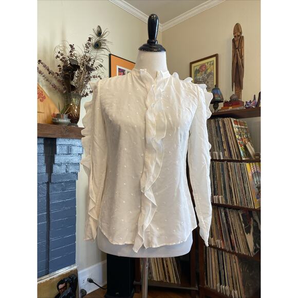 LEWIT Size S 100% Silk Button Down Embroidery Long Sleeve Top Shirt Nordstrom - Picture 7 of 15
